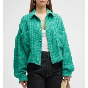 IRO Ezro Tweed Textured Shacket Mint Green Cropped Snap Button Jacket